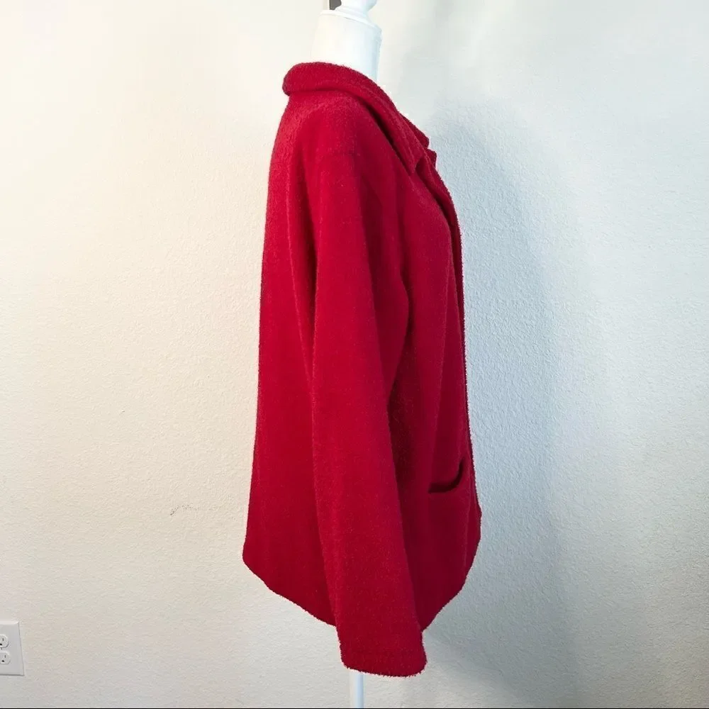 Sandro Sport Red Soft Textured Button Front Sweater Women's Large Pockets - Picture 6 of 7